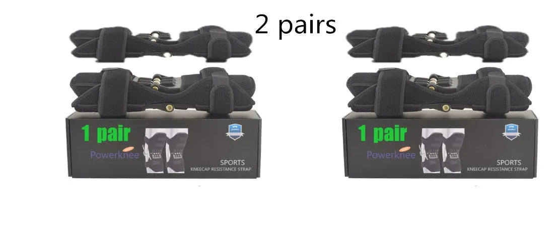 Adjustable black spring knee brace with straps and venting holes for sports support.