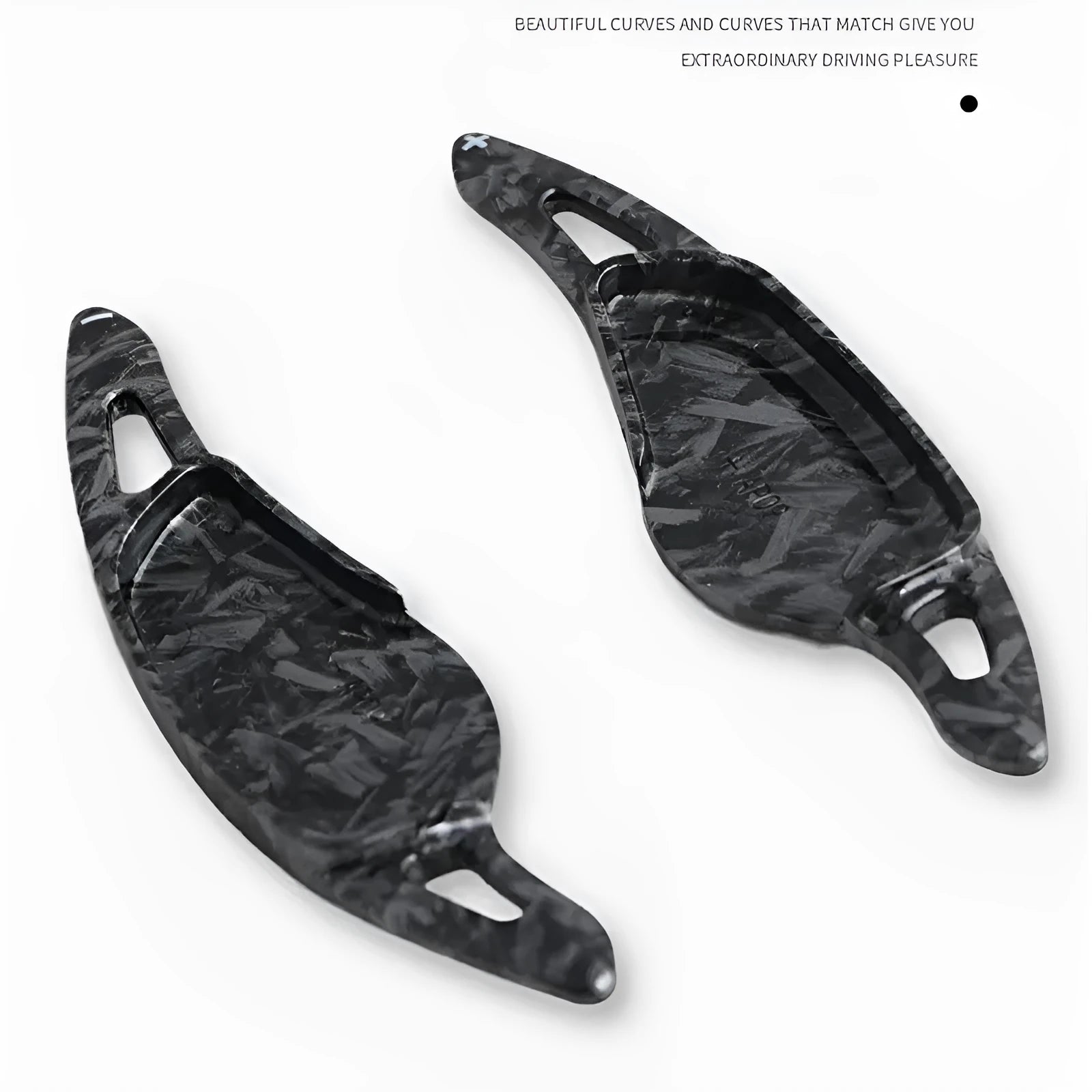 Carbon fibre steering wheel shift paddle in ABS plastic showing five colour finish options
