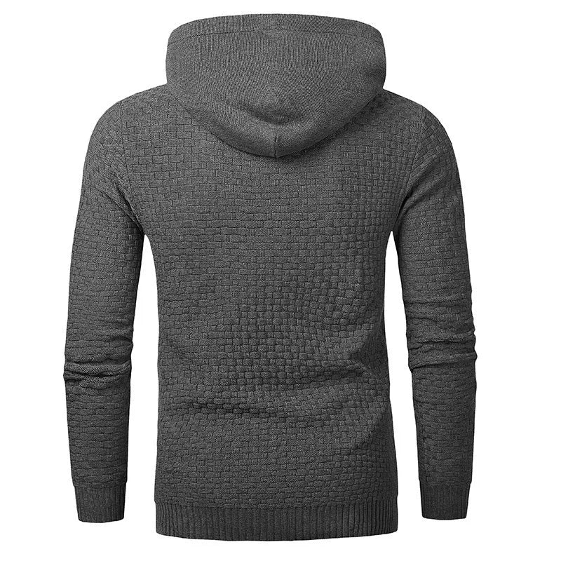 A man's plain hooded sweatshirt in a cotton-polyester blend, shown in multiple colour options.