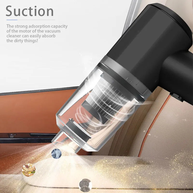 Wireless car vacuum cleaner in black or white with compact ABS plastic design for vehicle interior cleaning