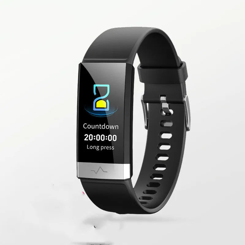 V19 smart bracelet fitness tracker with colour display shown in black, blue, and red colour options