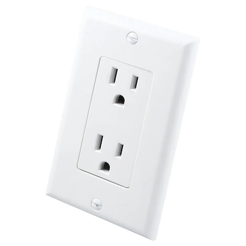 White plug-in socket induction night light with automatic sensor installed in a wall outlet.