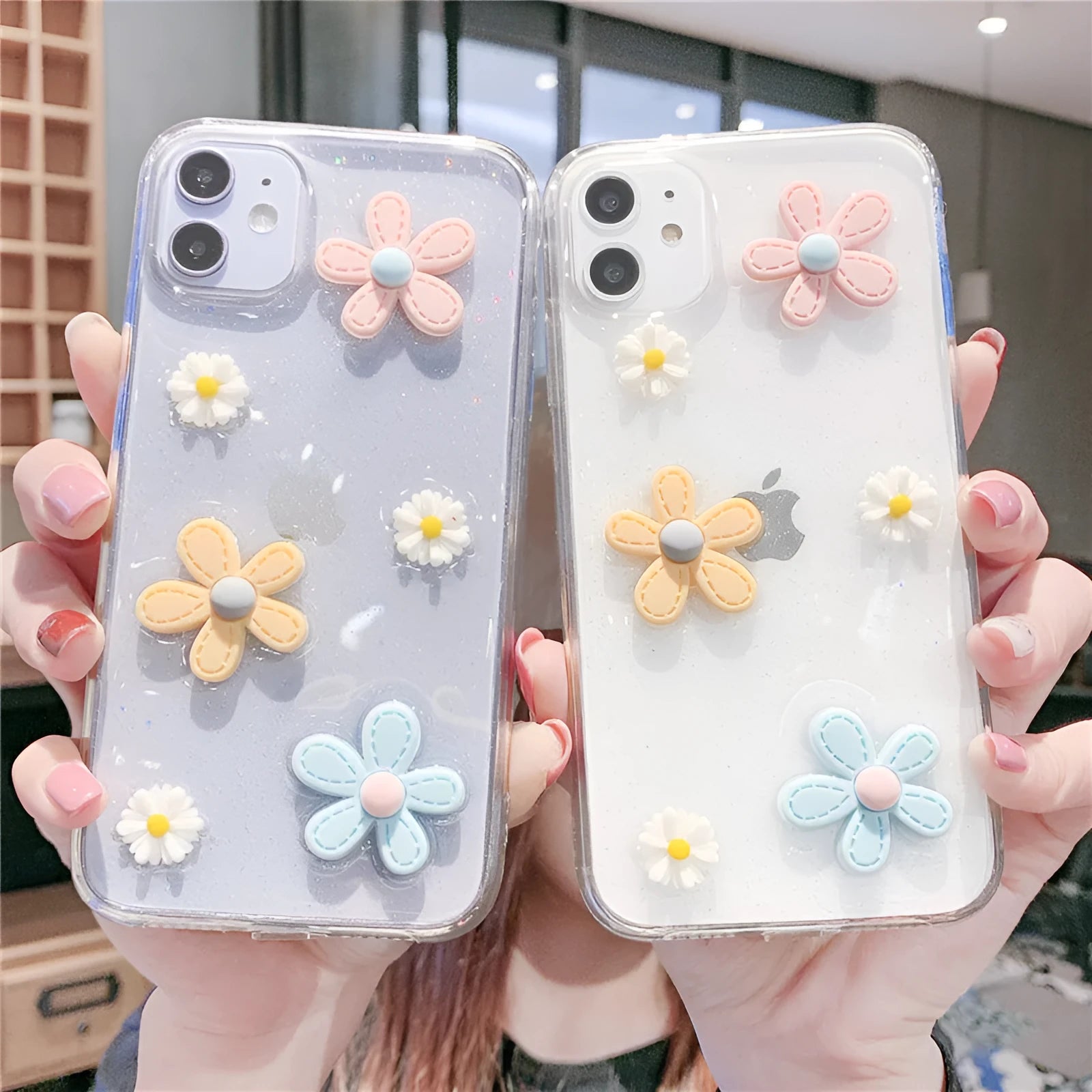 Heart and flowers design iPhone case for iPhone 6 through 13 Pro Max models in soft rubber material