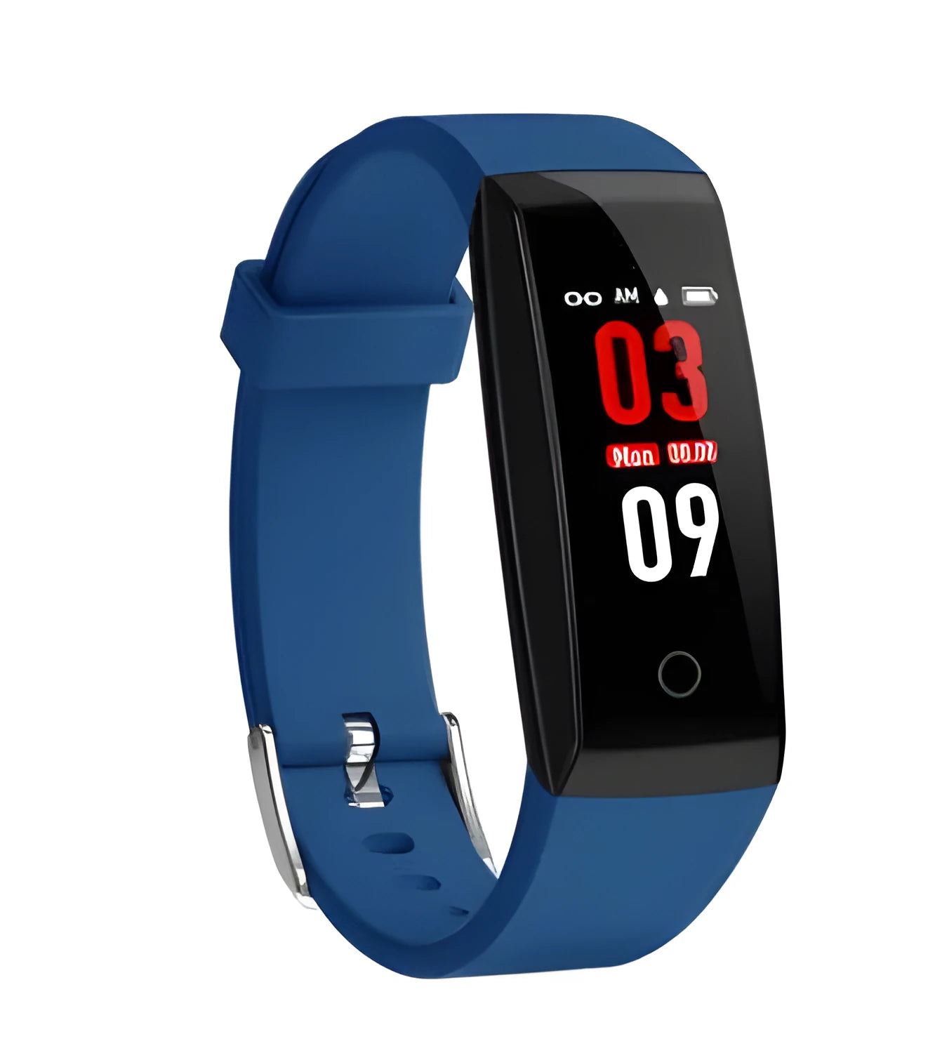 Colour screen smart bracelet with OLED display shown in black, blue, and violet colour options.