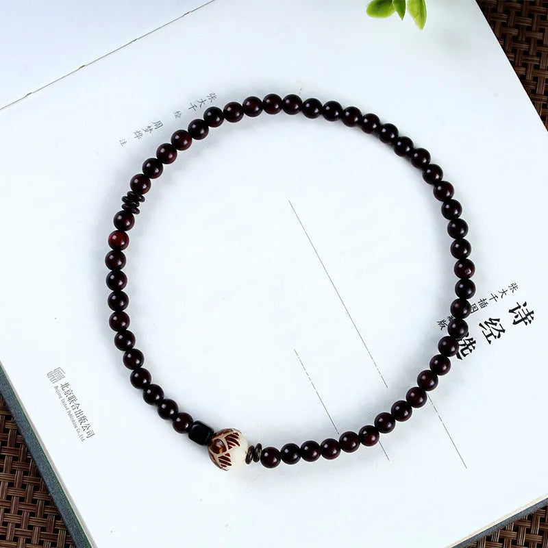 Rosewood flower bracelet with 10mm retro design and 6mm ring details