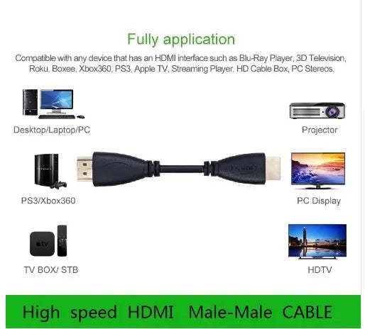 Gold-plated male HDMI cable in various lengths from 0.3m to 5m for HDTV, Xbox, PS3, and computers.