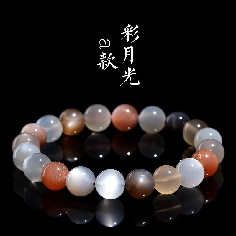 Natural colourful moonlight bracelet with 8mm moonstone gemstones in single circle unisex design