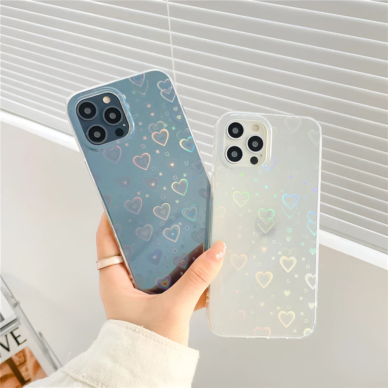 Laser colourful love and butterfly pattern transparent silicone case for iPhone on white background