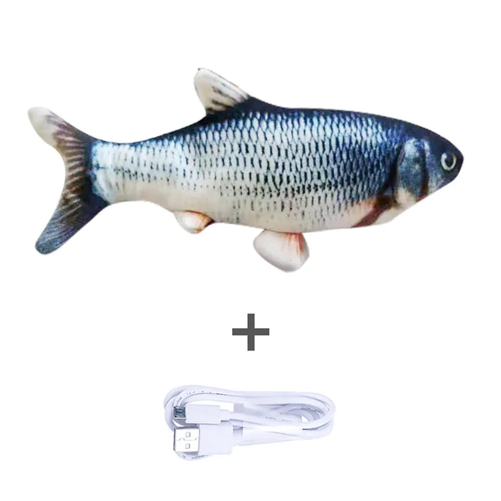 Electronic jumping fish cat toy with USB charging cable, 30cm multicolour fish design