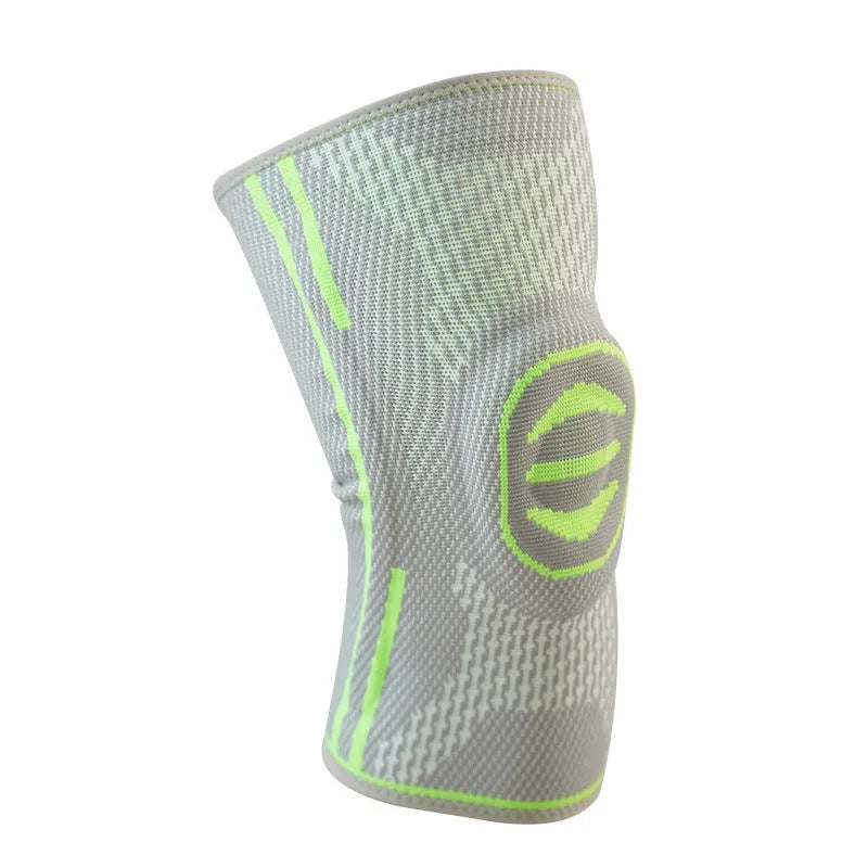 Cotton mountaineering knee pads in green, blue and yellow colours showing knee protection design