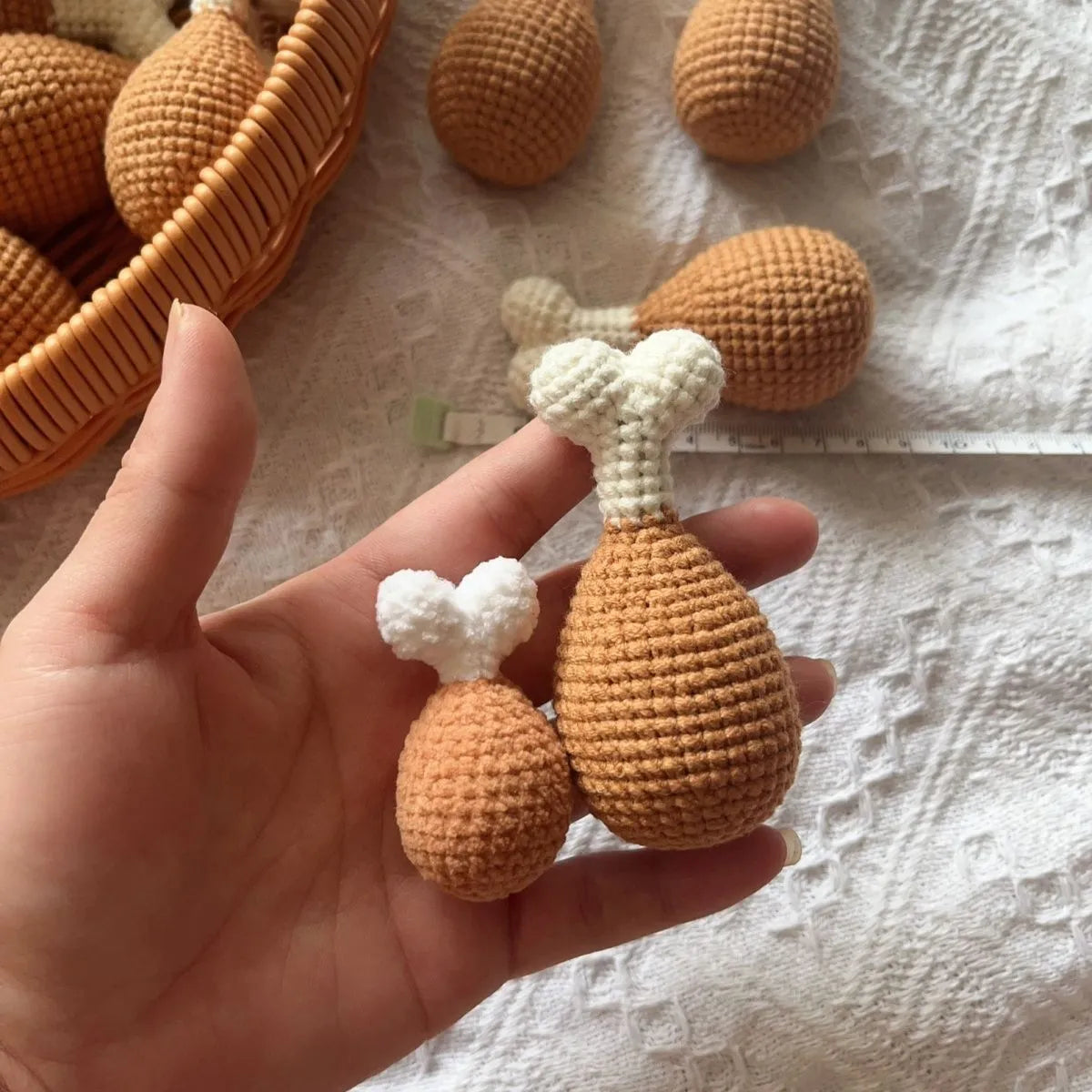 Plush crocheted chicken leg pendant key chain approximately 8 cm soft decoration for bags