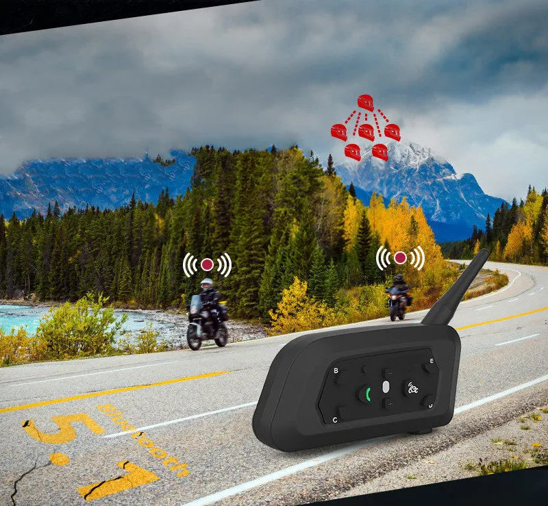 Motorcycle helmet Bluetooth intercom V6 Pro unit with headphones and mounting accessories