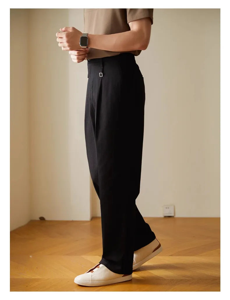 Retro casual pants for men, cotton spandex blend, fashionable city style in black