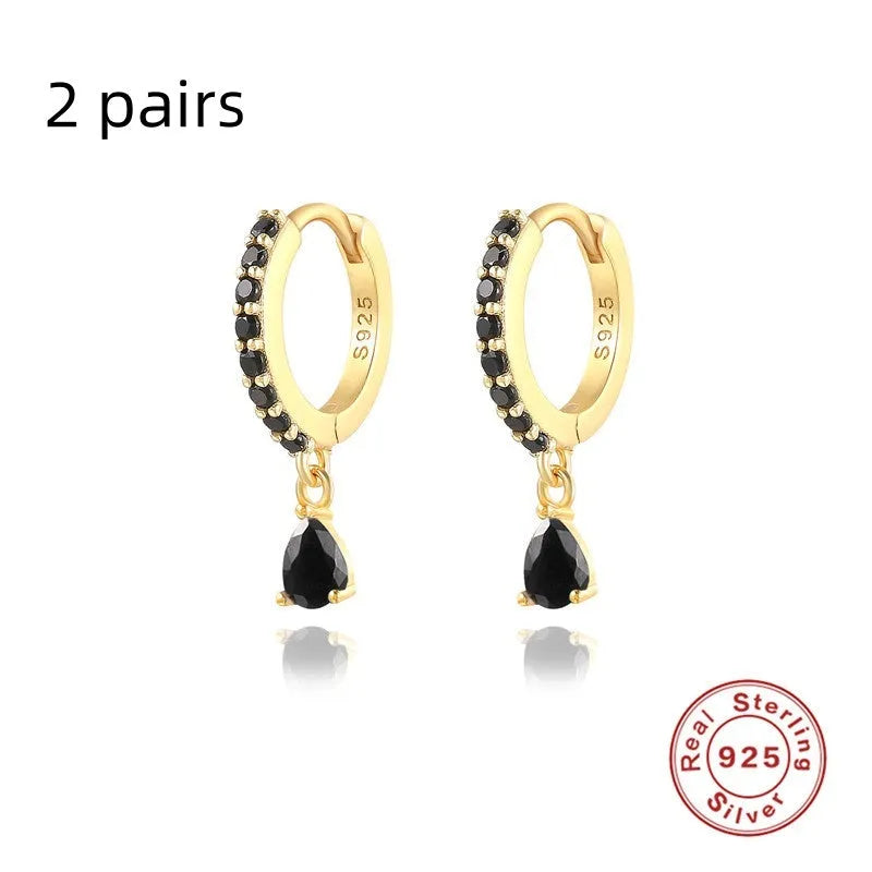 S925 sterling silver water drop earrings with geometric design and gemstone options
