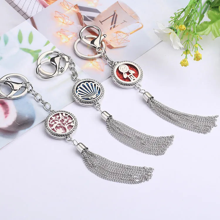 Alloy tassel car pendant aromatherapy diffuser with chain and cotton pads for essential oils