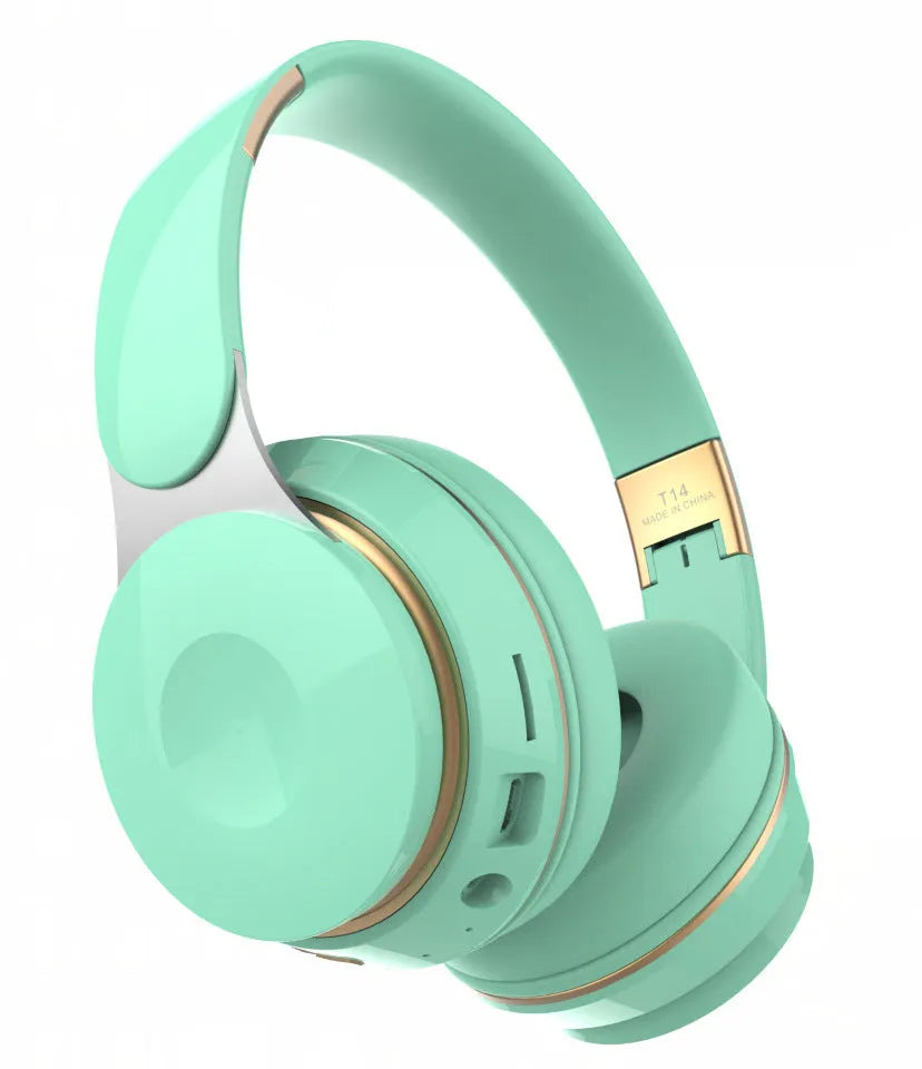 Foldable wireless Bluetooth headset in black, white, green, blue, or pink colour options