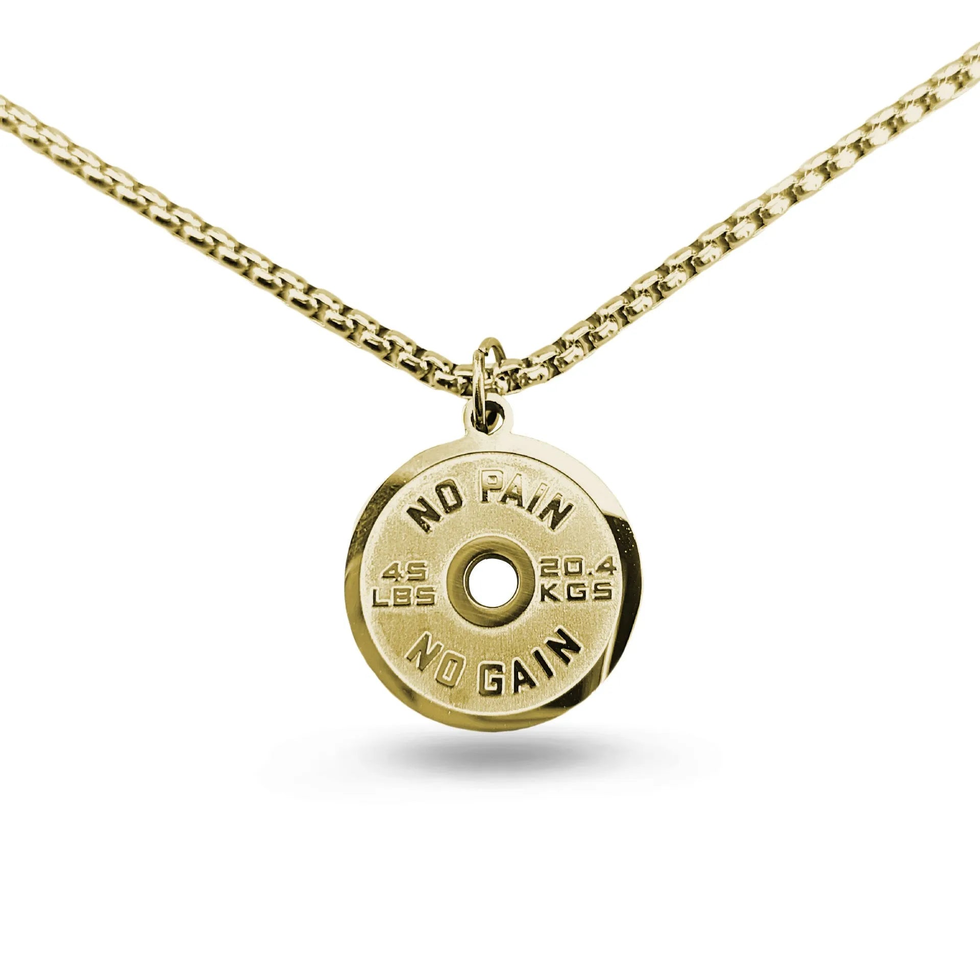 Stainless steel barbell disk pendant necklace on 60cm chain with geometric weightlifting design