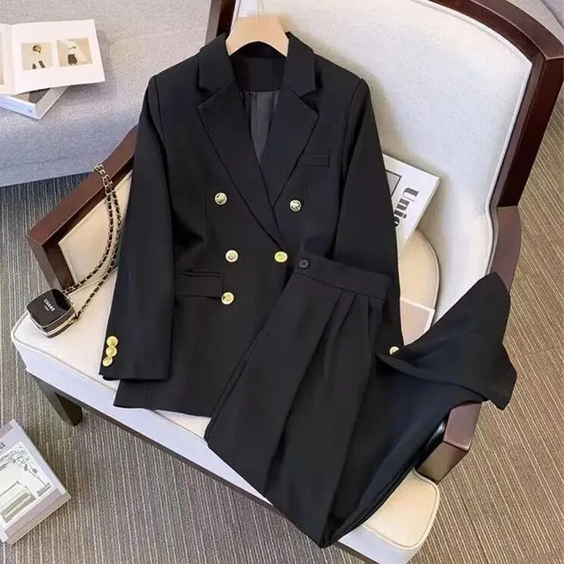 Womens loose fit khaki polyester blouse and trouser set for office wear
