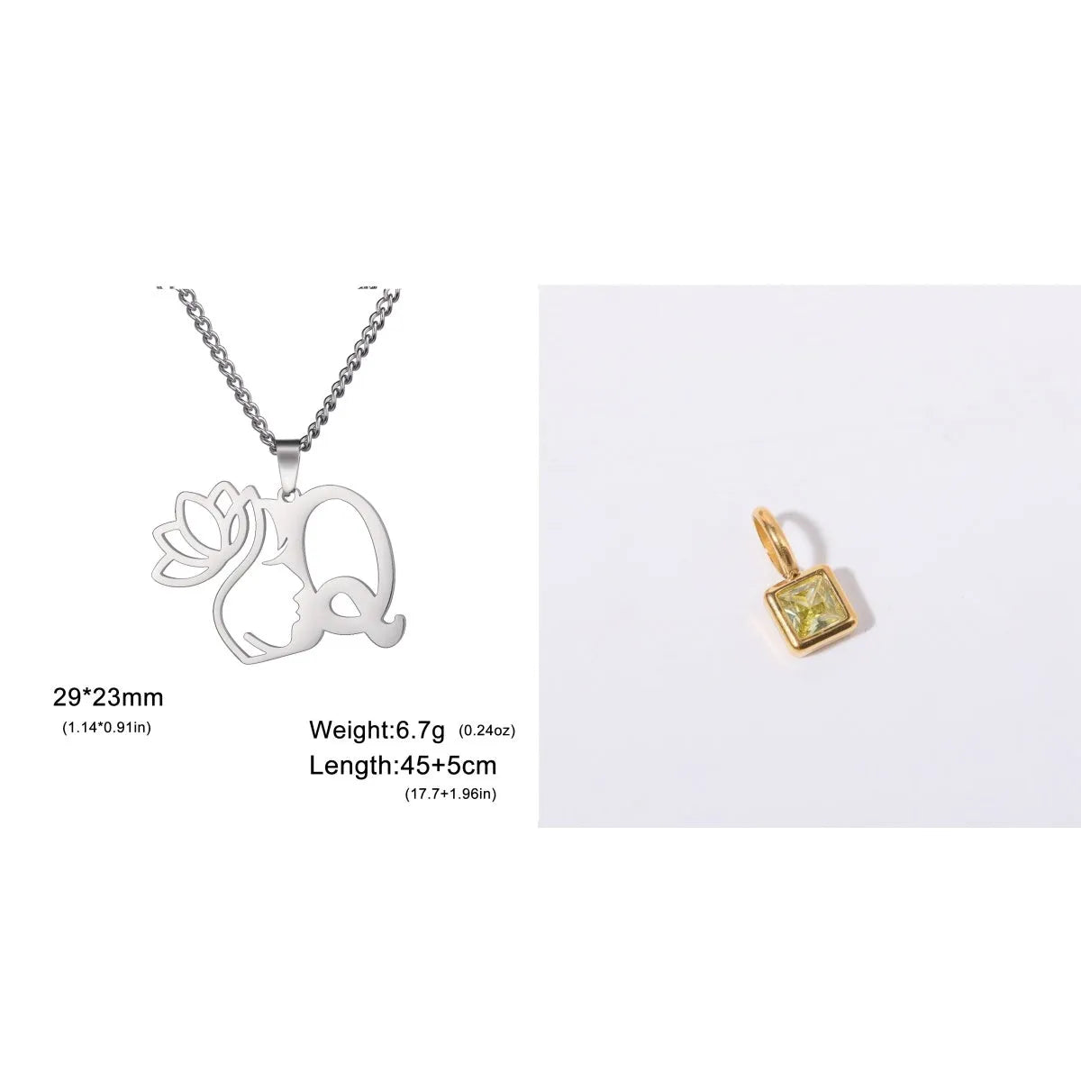 Stainless steel necklace with cross chain and a single initial letter pendant in gold tone.