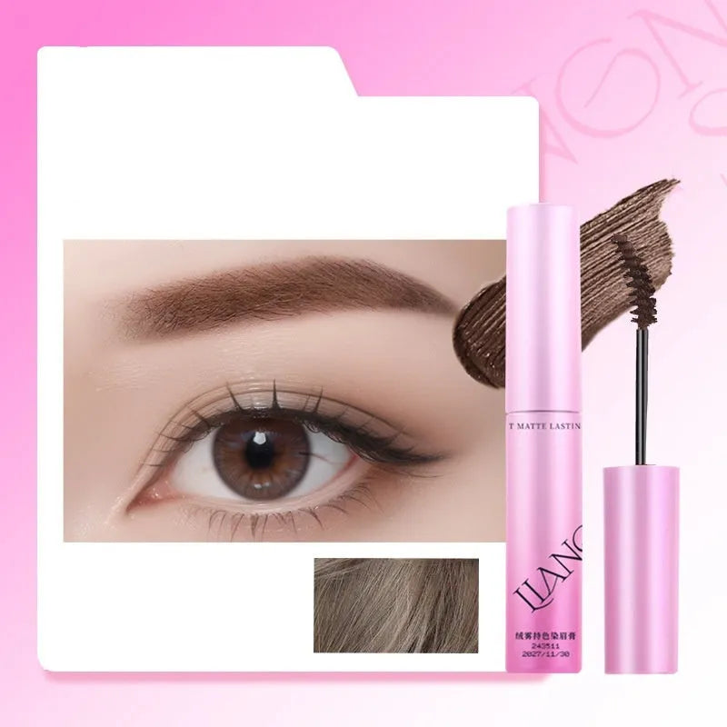 Pot of long-lasting velvet finish eyebrow cream in shades of grey, brown and black.