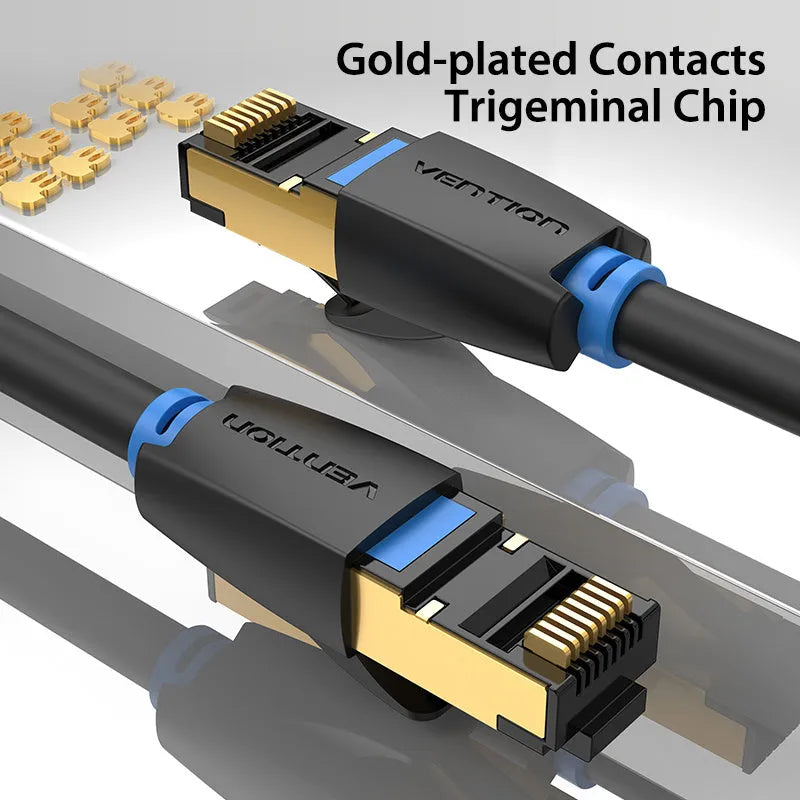 CAT8 Ethernet cable in flat and round styles with RJ45 connectors for 10G network speeds