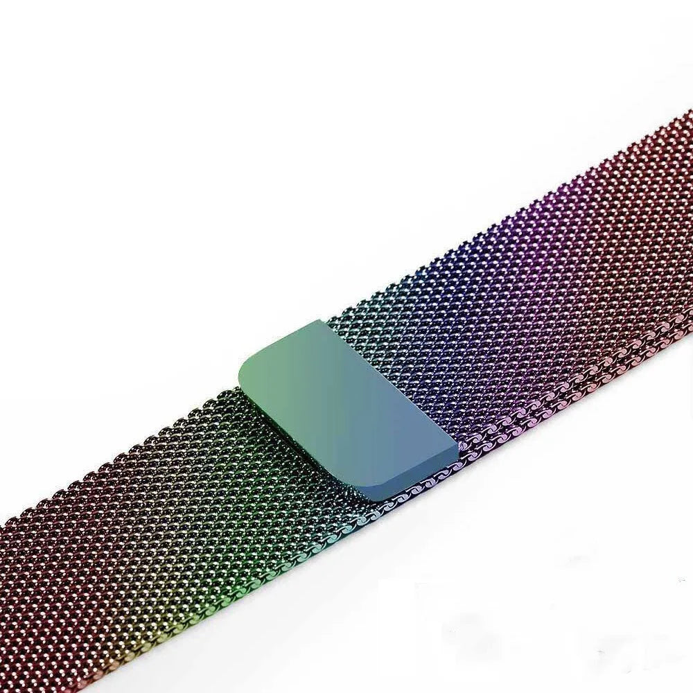 Stainless steel Apple Watch strap with buckle on a 42mm watch case in silver finish