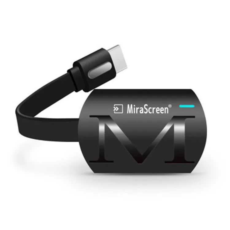 Black smartphone to TV dongle with USB and HDMI connectors for screen mirroring