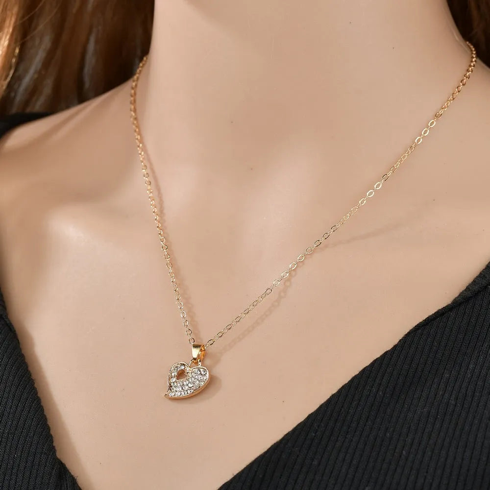 Gold tone alloy love heart necklace and earrings set with adjustable 21-50cm chain