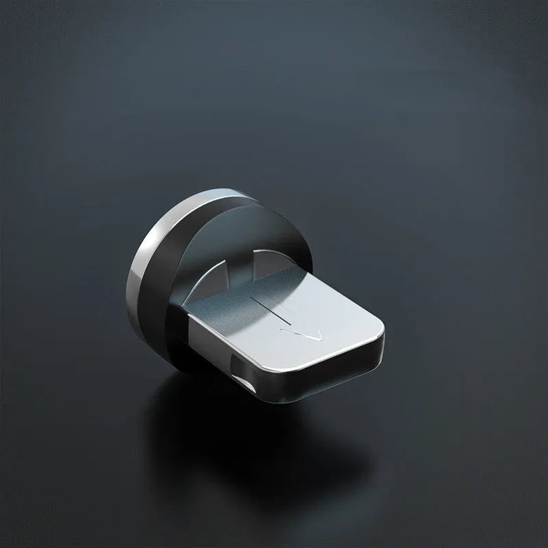 Gold magnetic phone charging cable with breathing light, showing detachable magnetic heads for Apple Lightning and TYPE-C connectors.