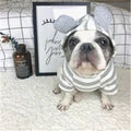 Grey striped cotton sweater for small dogs and cats, pullover design, available in multiple sizes