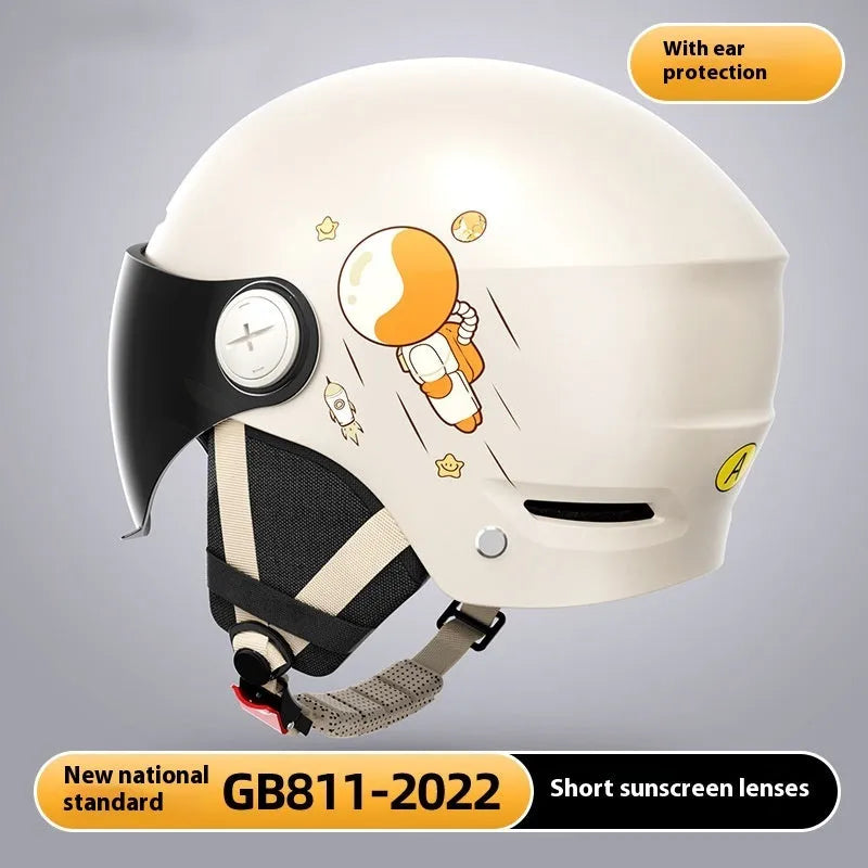 Khaki electric motorcycle half helmet with ABS construction for summer commuting