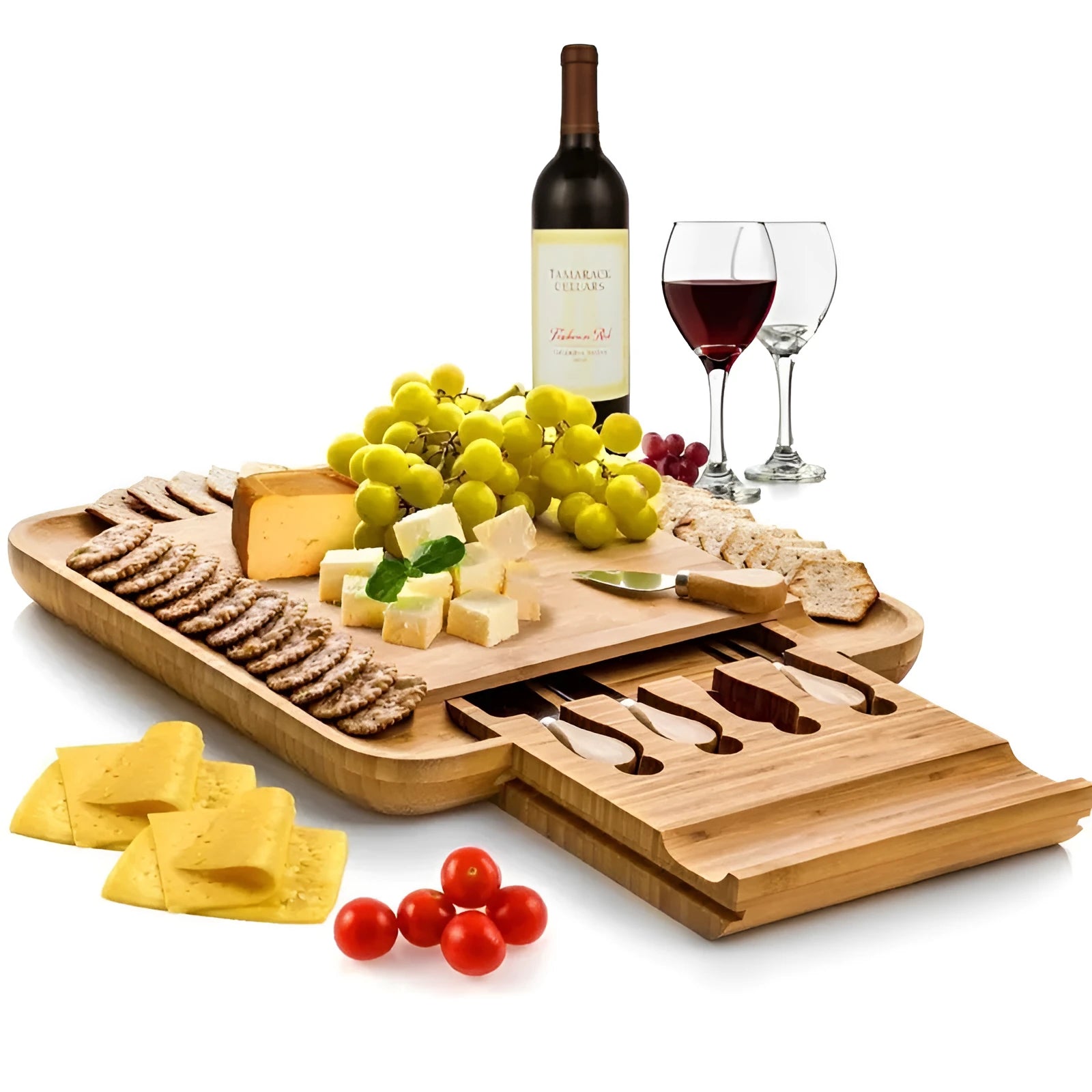 Square bamboo multipurpose cutting board with knife drawer wood colour finish