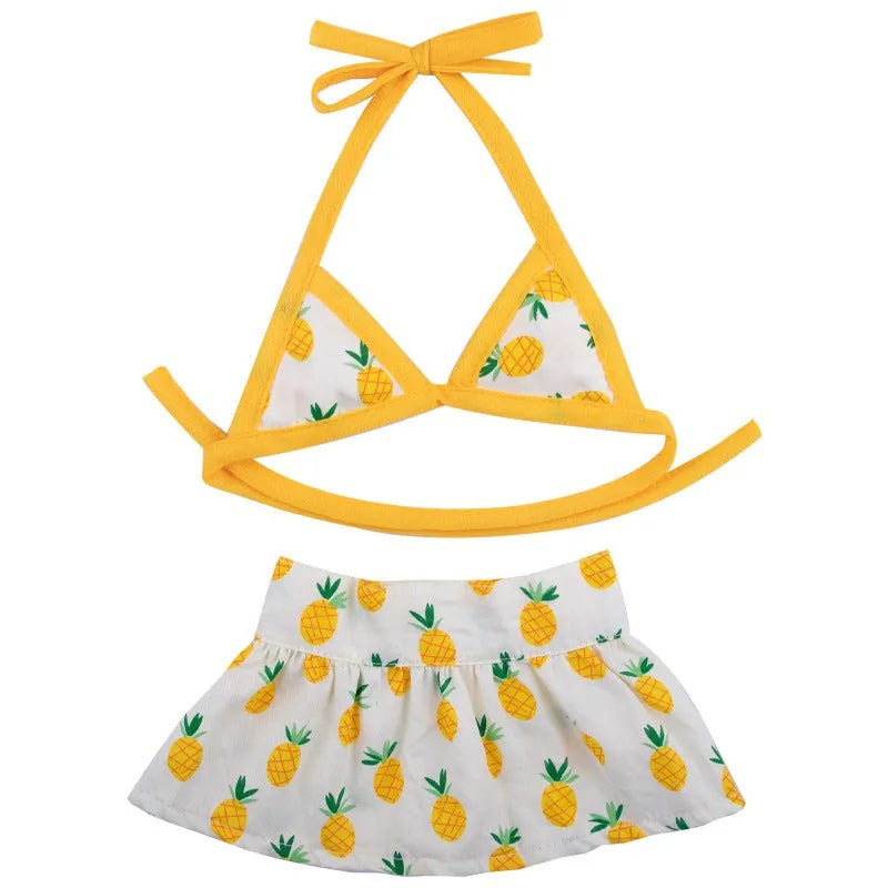 Summer dog pet bikini suit in peach colour (cotton) on a small dog, size S, front view