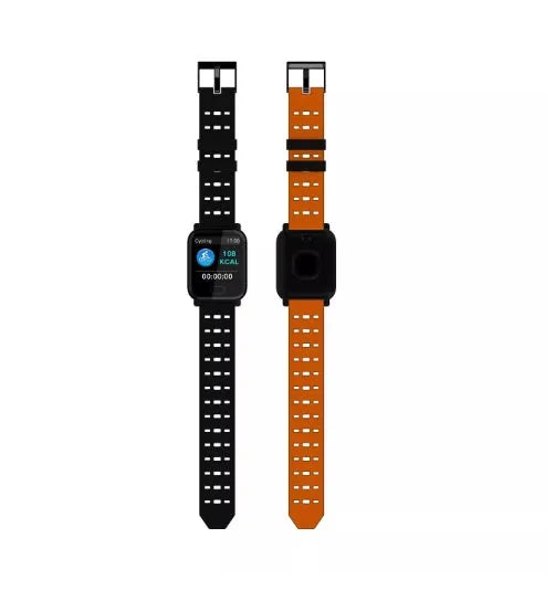 A6 smart fitness bracelet with colour screen and blue silicone strap on a wrist.
