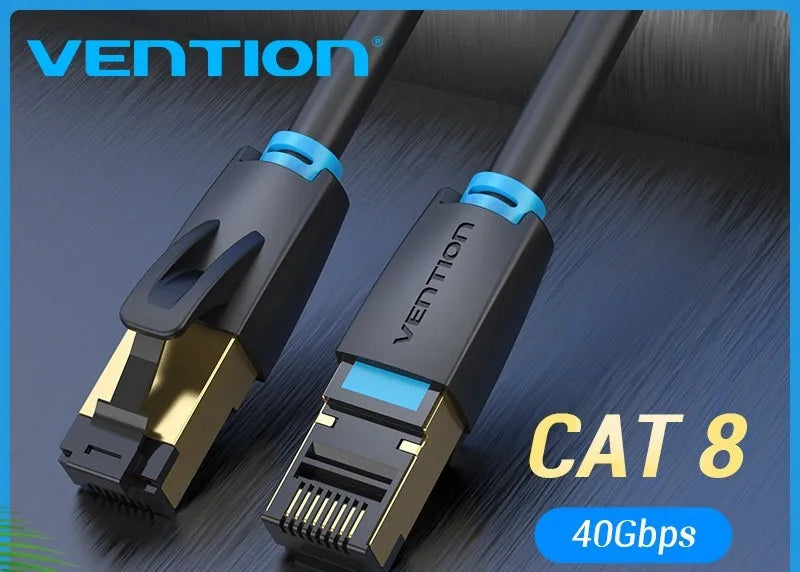CAT8 Ethernet cable in flat and round styles with RJ45 connectors for 10G network speeds