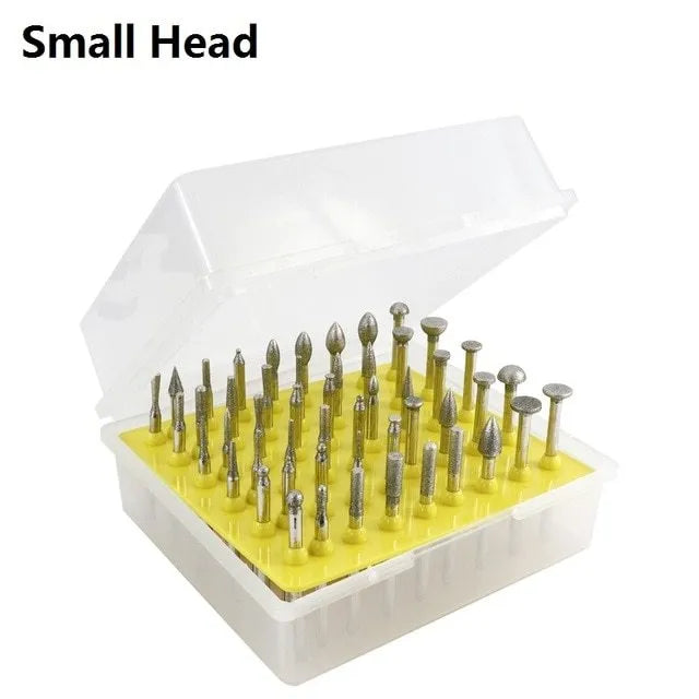 Alloy diamond grinding head set with elliptical cone shape and golden diamond finish for glass jade stone work