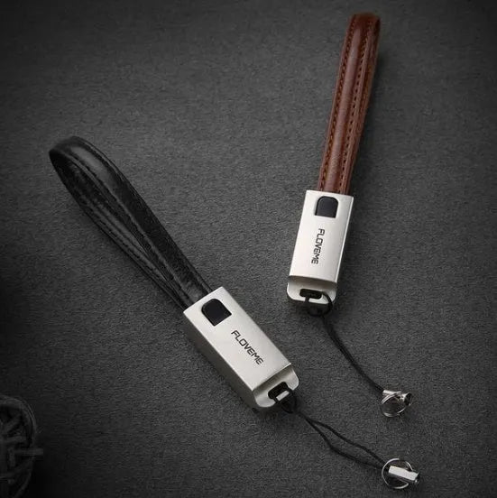 20cm leather USB C to Lightning charging cable for iPhone in red, black or brown colours with zinc alloy connectors