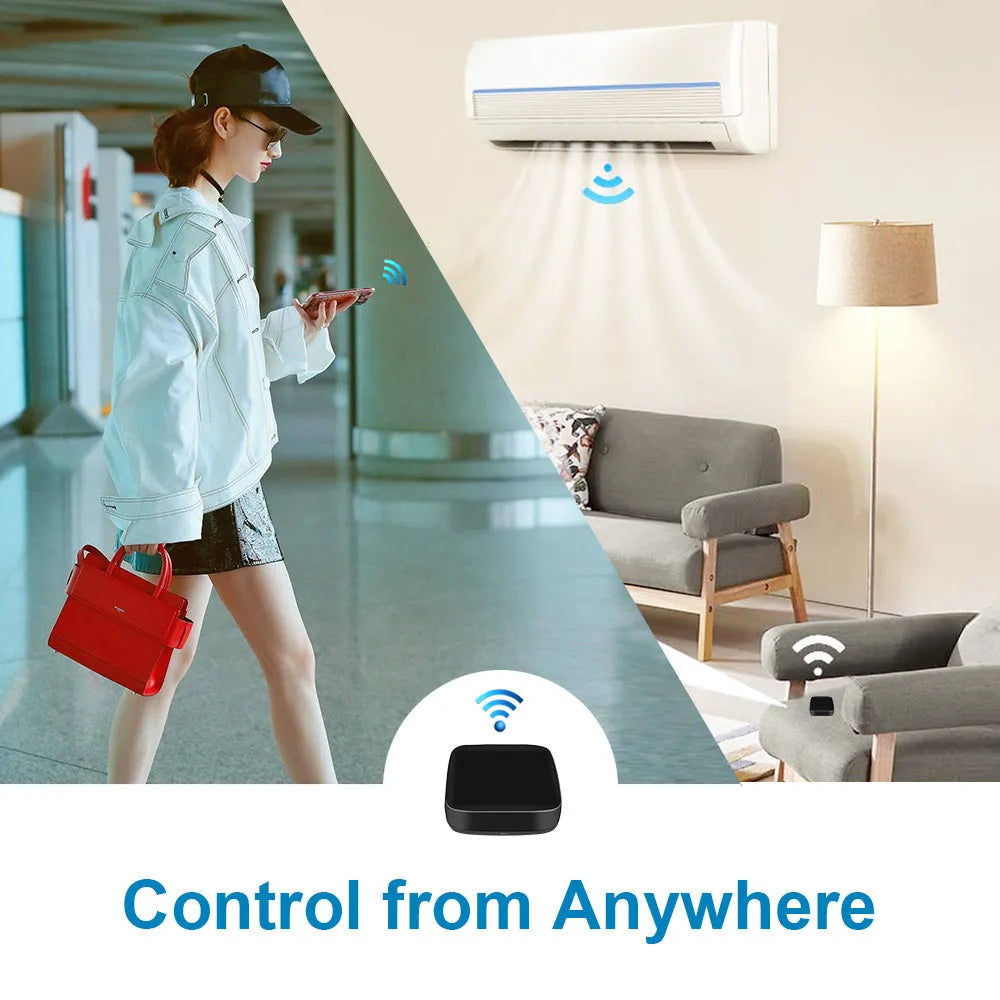 Black voice control universal infrared remote control with WiFi connectivity for smart home devices