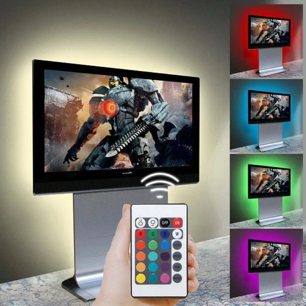 One-metre long flexible USB LED light strip with multiple colour options including white, blue, and red