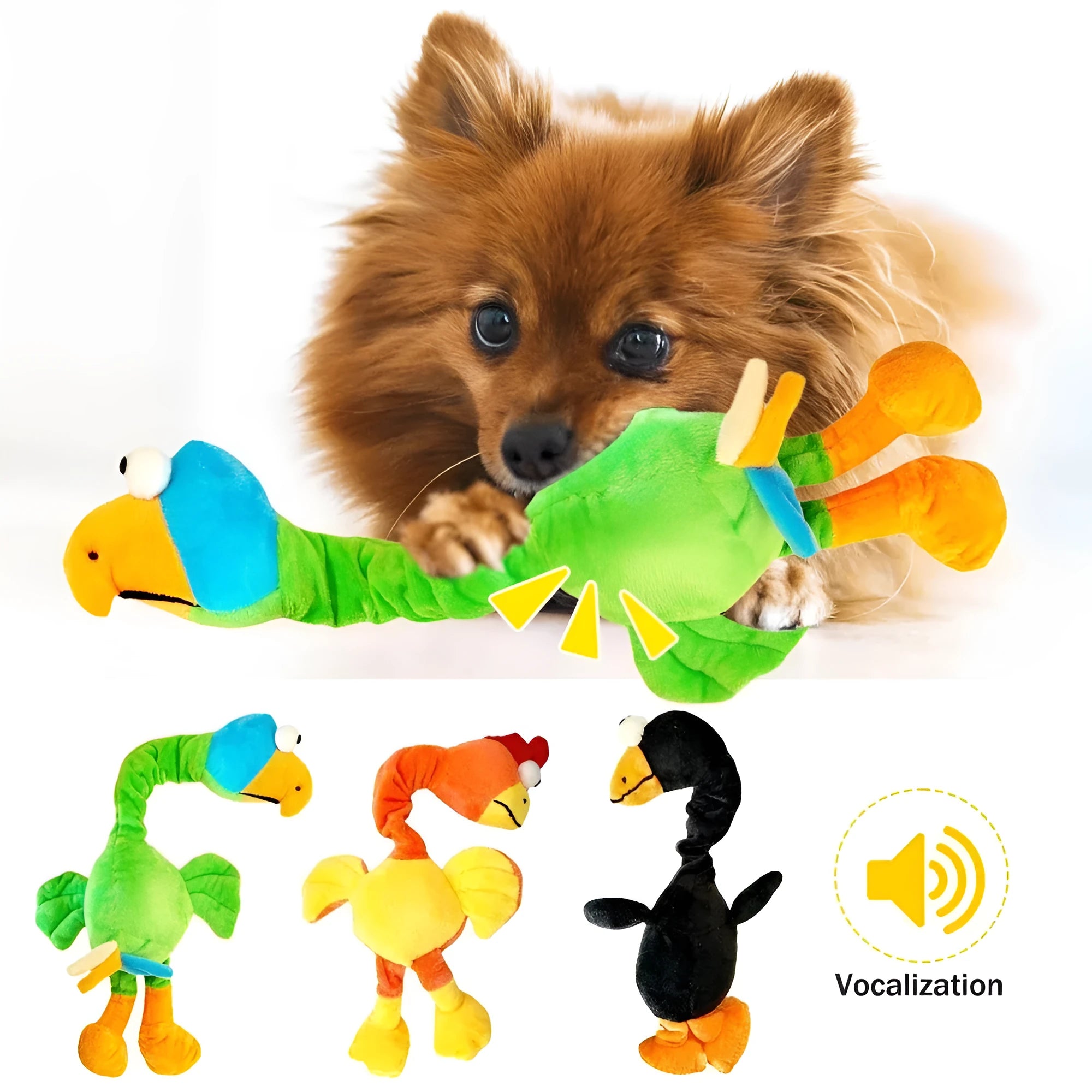 Screaming chicken sound dog toy in natural rubber with bite-resistant construction for interactive chewing play