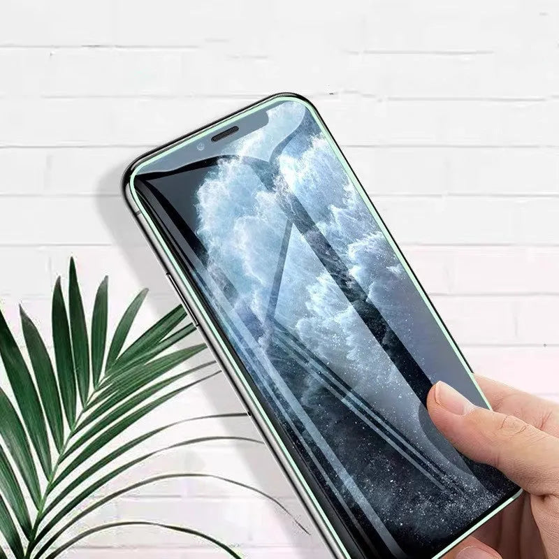 Luminous full cover tempered glass screen protector glowing in the dark for iPhone