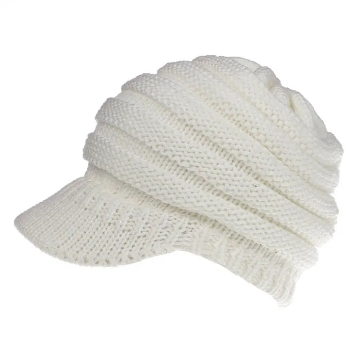 Women's acrylic knitted ponytail beanie hat in multiple colour options