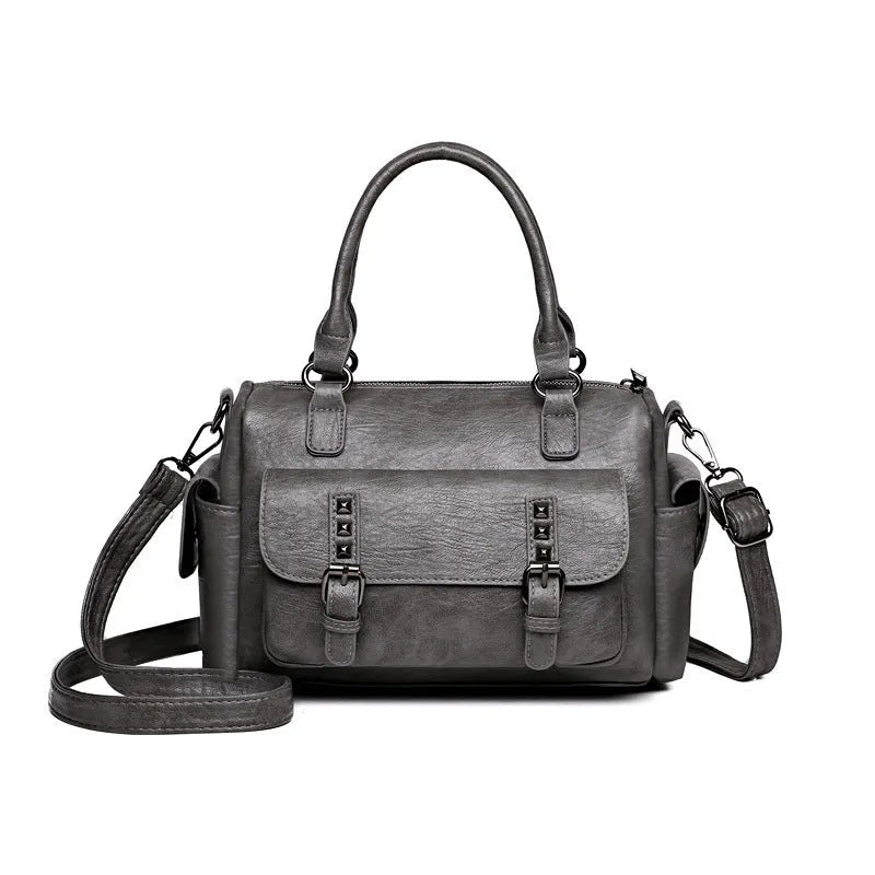 Vintage messenger bag with horizontal square design and contrast stitching in available colour options