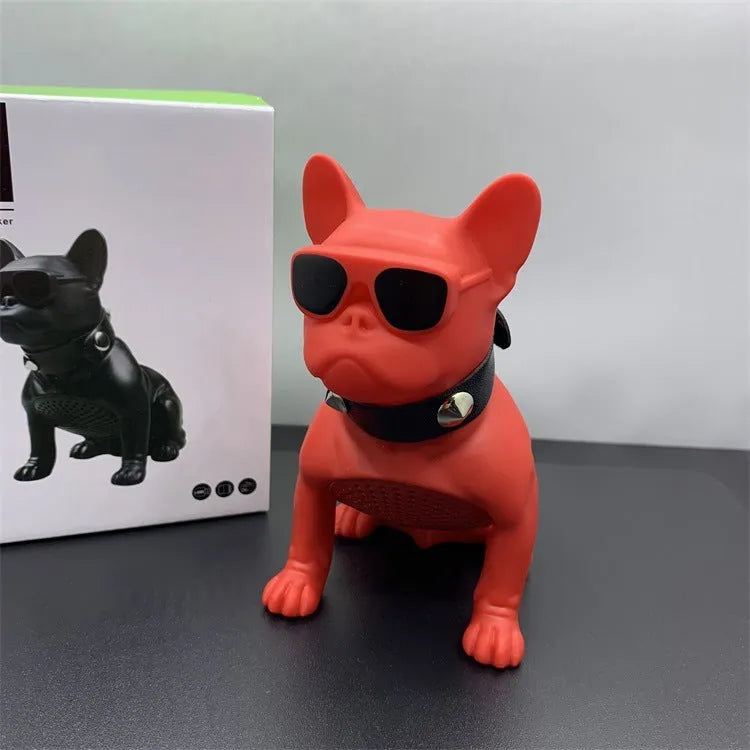 Mini Full Body Bulldog-shaped Bluetooth speaker in black, red, or white colour on a table.