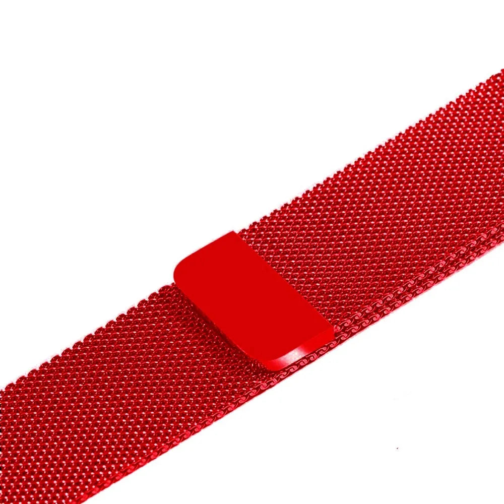 Stainless steel Apple Watch strap with buckle on a 42mm watch case in silver finish