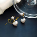 Heart-shaped Korean style stud earrings with electroplated alloy and artificial pearl accents