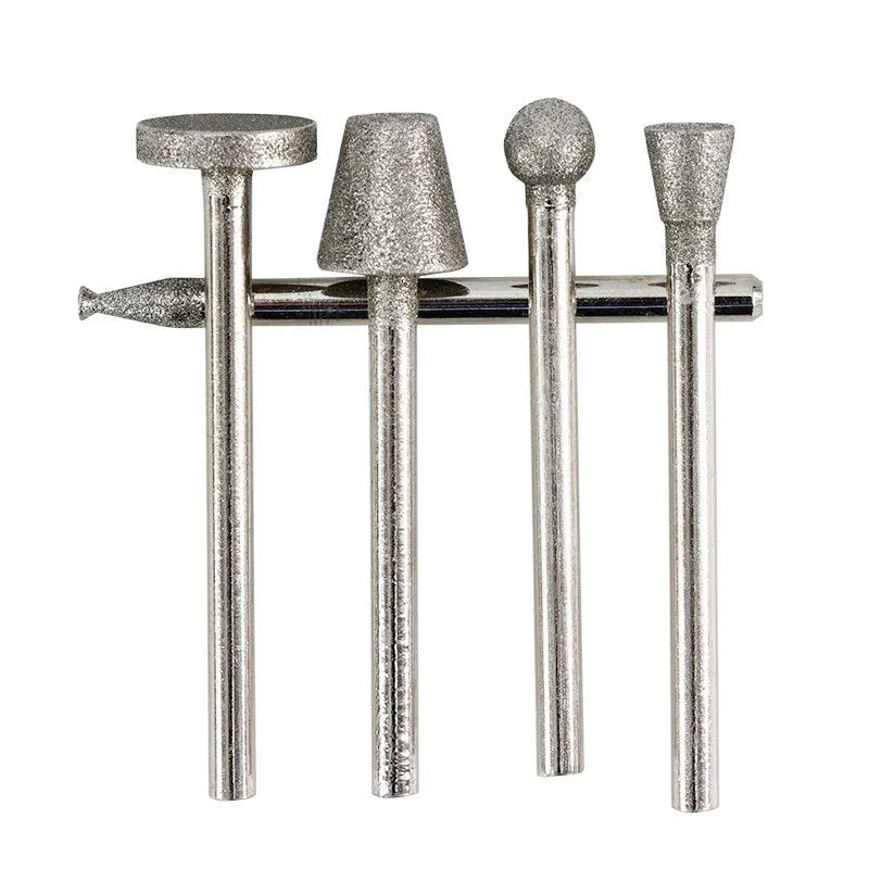 Alloy diamond grinding head set with elliptical cone shape and golden diamond finish for glass jade stone work
