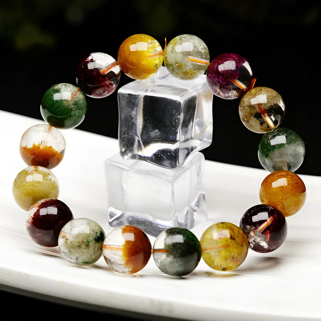 Crystal bracelet with colourful ghost cornucopia design in ethnic style, 10mm spherical beads