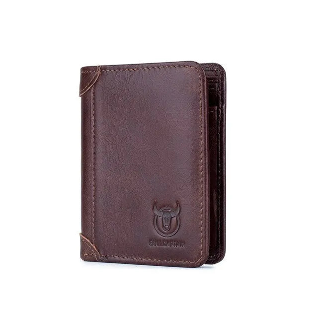 Men's casual leather wallet with fold cover showing multiple internal compartments