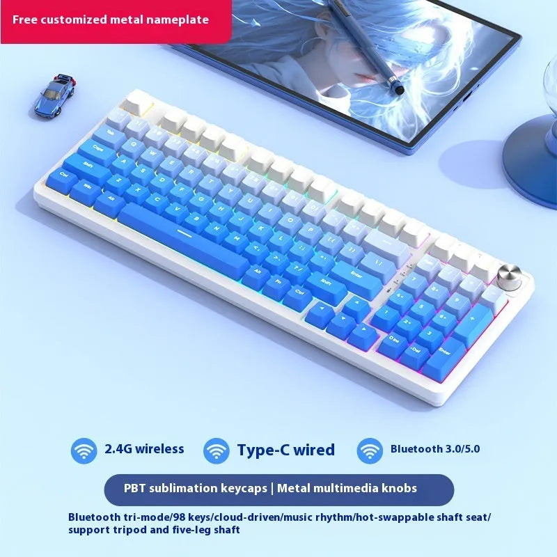 98-key wireless Bluetooth mechanical keyboard with multiple colour theme options